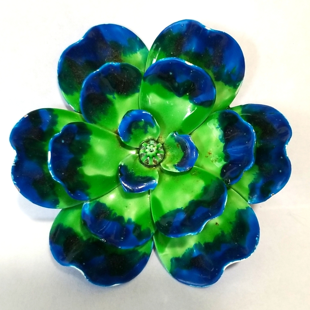 Beautiful Blue And Green Enamel Vintage Brooch - image 1